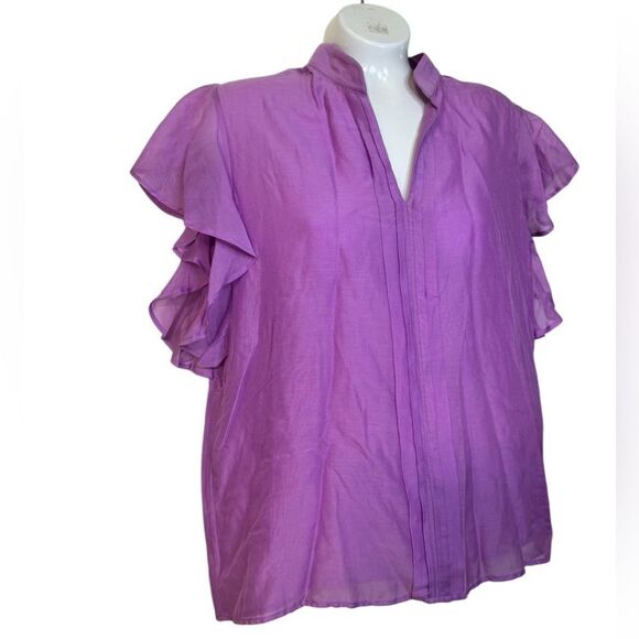 NWT Marella Flutter Sleeve Cotton & Silk Blend Blouse - Picture 3 of 8